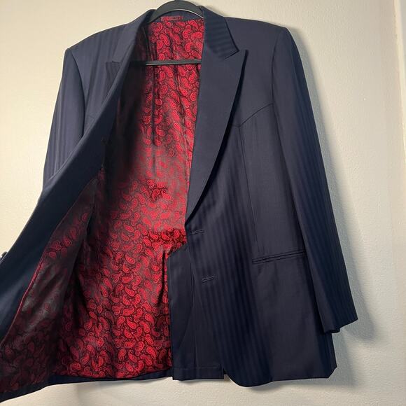 Greg Chapman Bespoke 44R Blazer Sport 100% Wool Navy Stripe Red Paisley Lining